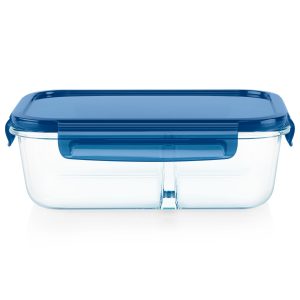 Pyrex? MealBox? 5.8-cup Divided Glass Food Storage Container with Blue Lid