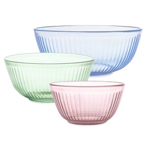 Pyrex® Colors Sculpted Tinted 3-piece Mixing Bowl Set. No Lid (Pink.Green.Blue)