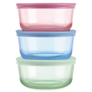 Pyrex® Simply Store® Tinted Glass 2-cup Round Storage Containers. 6-pc Set. Mixed Colors