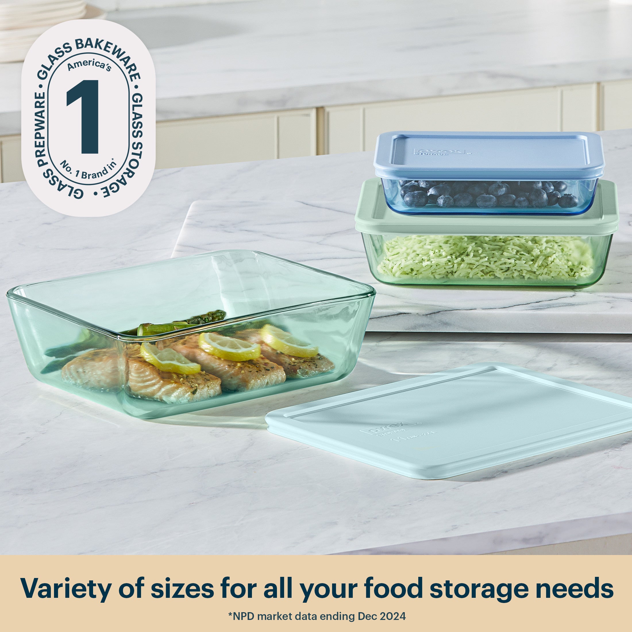 Pyrex? Simply Store? Tinted Glass Rectangle Storage Containers. 6-pc Set. Mixed Colors - Image 2