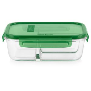 Pyrex? MealBox? 5.5-cup Divided Glass Food Storage Container with Green Lid