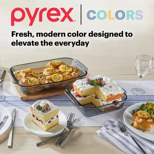 Pyrex® Colors Sculpted Tinted 4-piece Baking Set with Plastic Lids. Smoke - Image 5