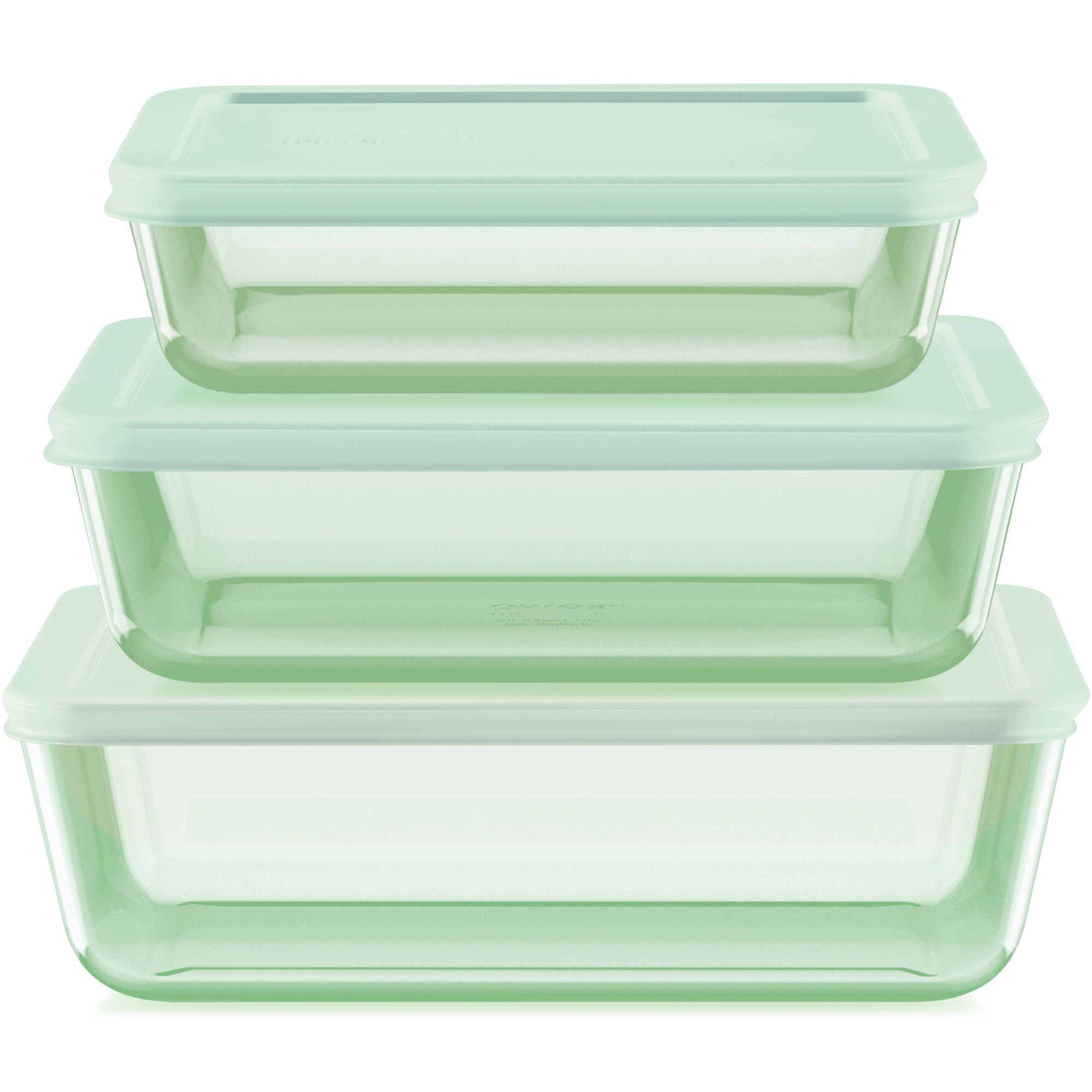 Pyrex® Simply Store® Tinted 6-piece Rectangle Storage Set with Plastic Lids. Green