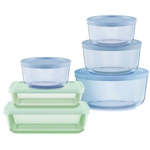 Pyrex? Simply Store? Tinted 12-piece Storage Set with Plastic Lids. Green and Blue