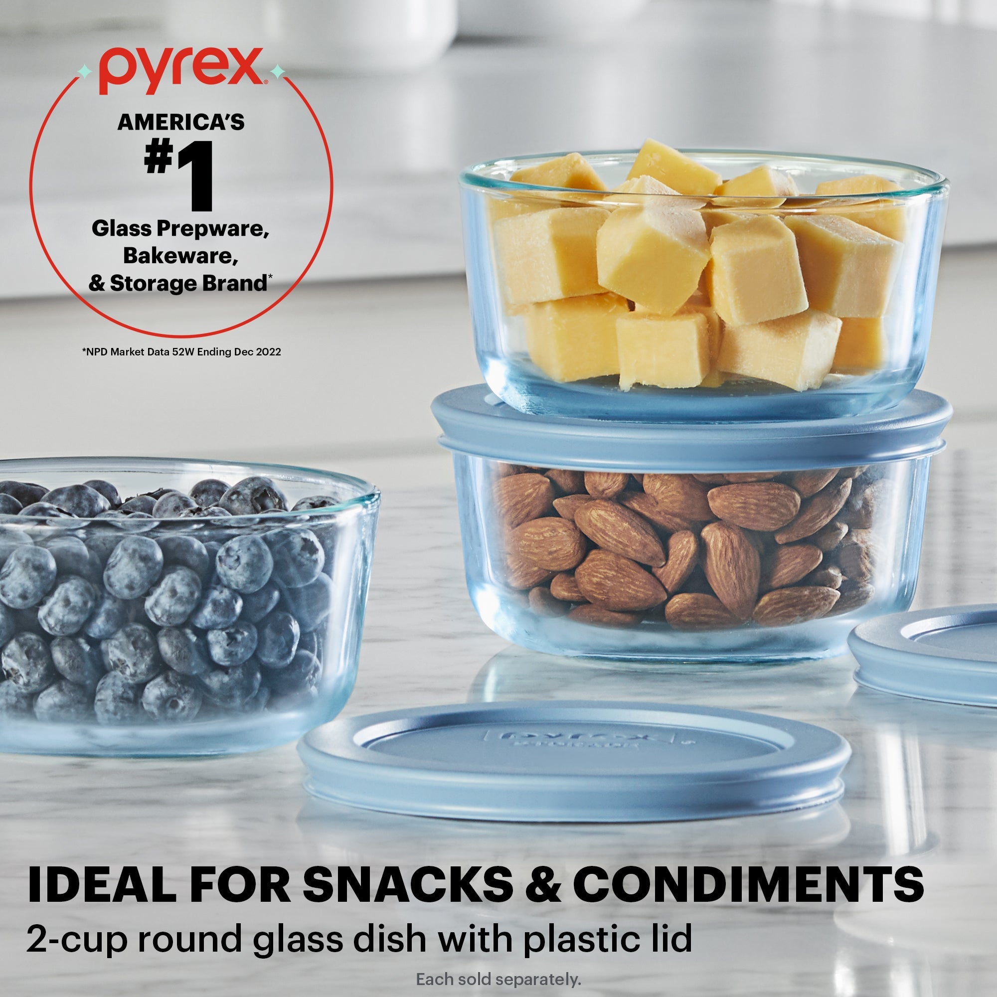 Pyrex? Simply Store? Tinted 2-cup Round Storage with Plastic Lid. Blue - Image 2